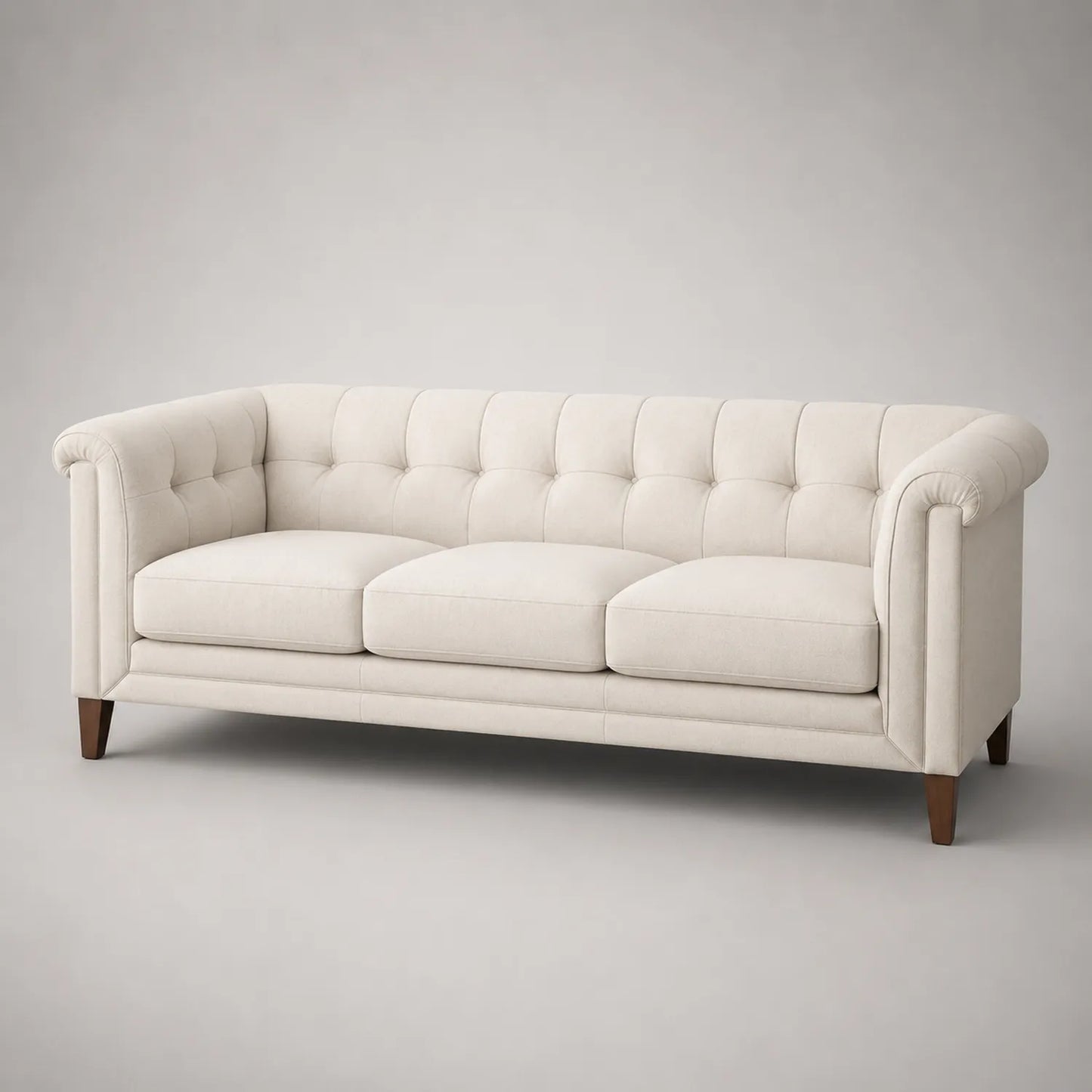 3-Sitzer Sofa Chesterfield Stil Leinen Massivholz Beige