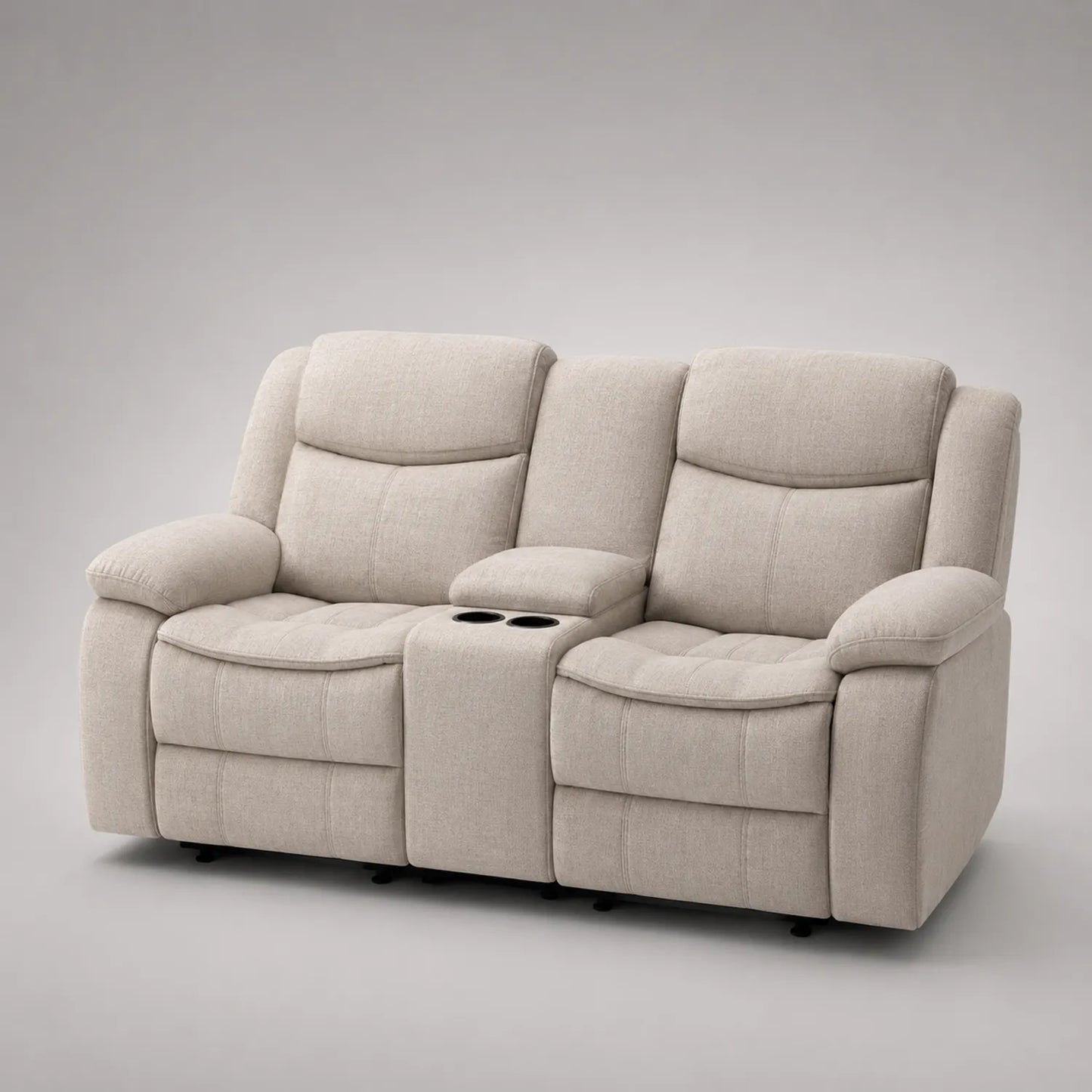 2-Sitzer Sofa mit Mittelkonsole und Getränkehalter, Beige, Stoff