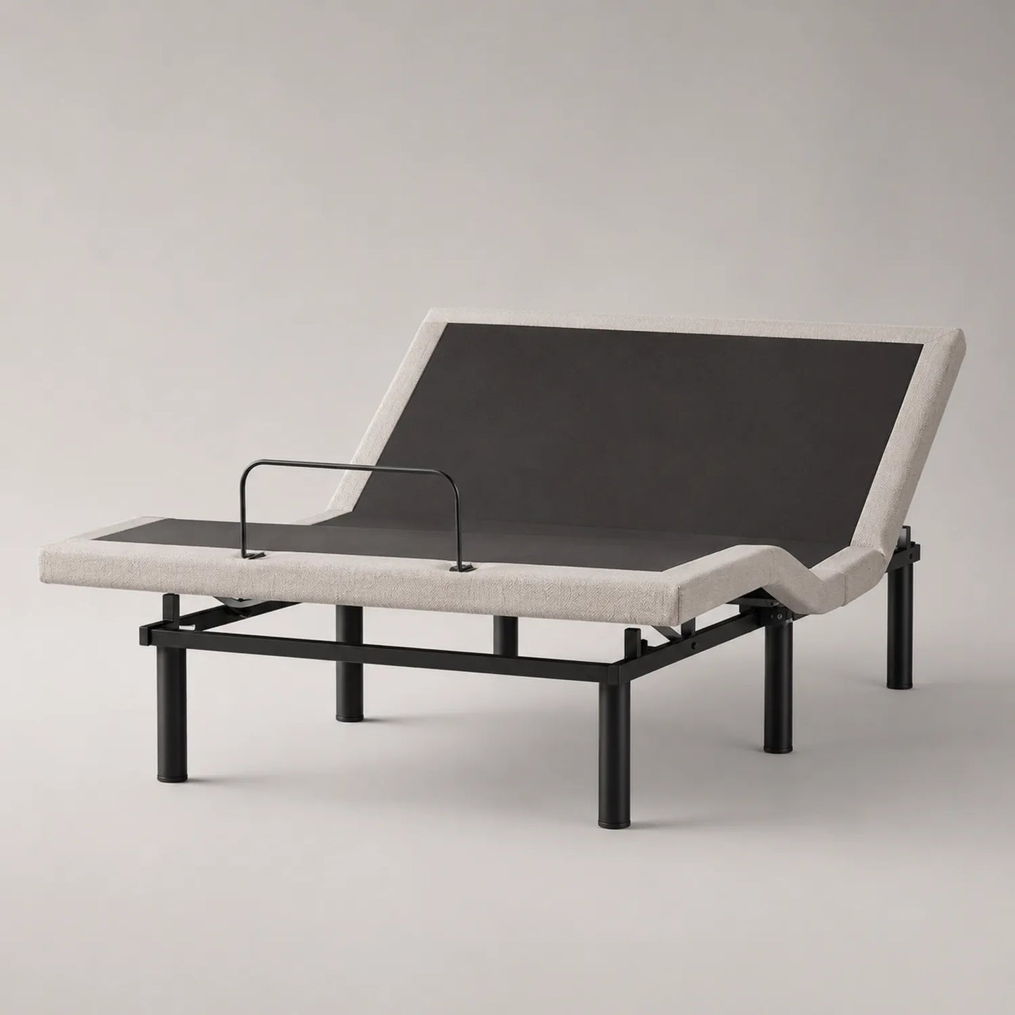 Höhenverstellbares Metall- und Stoffbettgestell, Beige/Schwarz