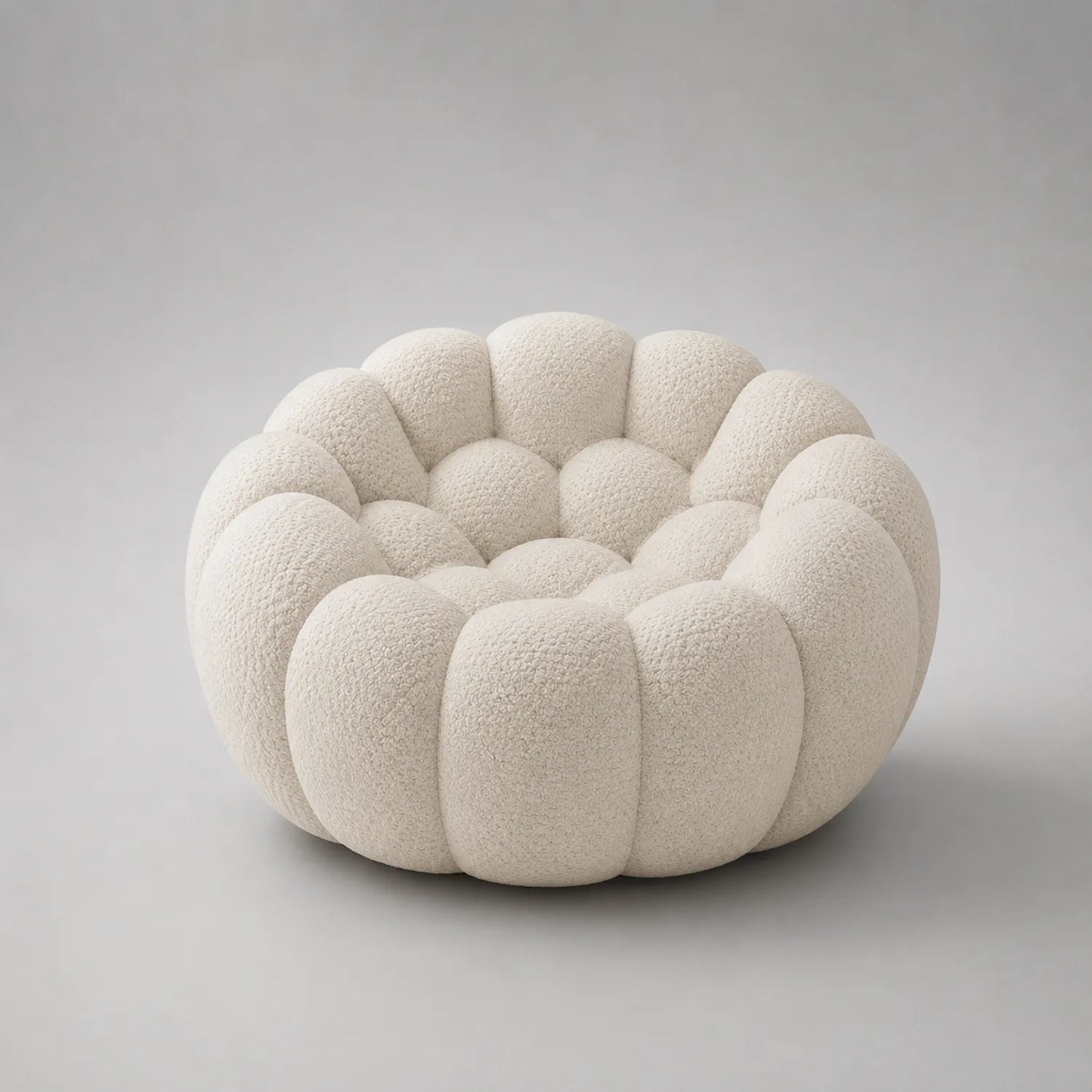 Rundes Sofa aus Bouclé Stoff Creme 120cm