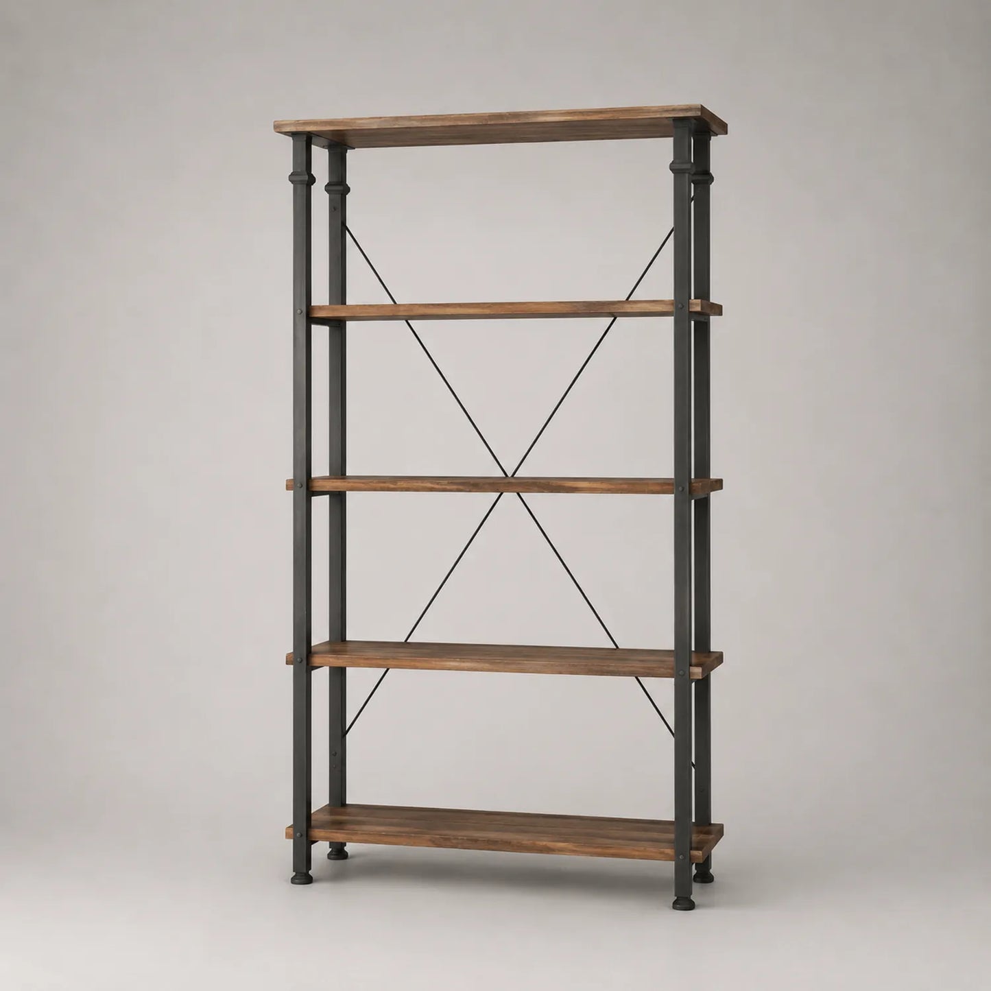 Regal aus Stahl und Akazienholz, 5 Böden, Braun/Schwarz, 180 cm Höhe