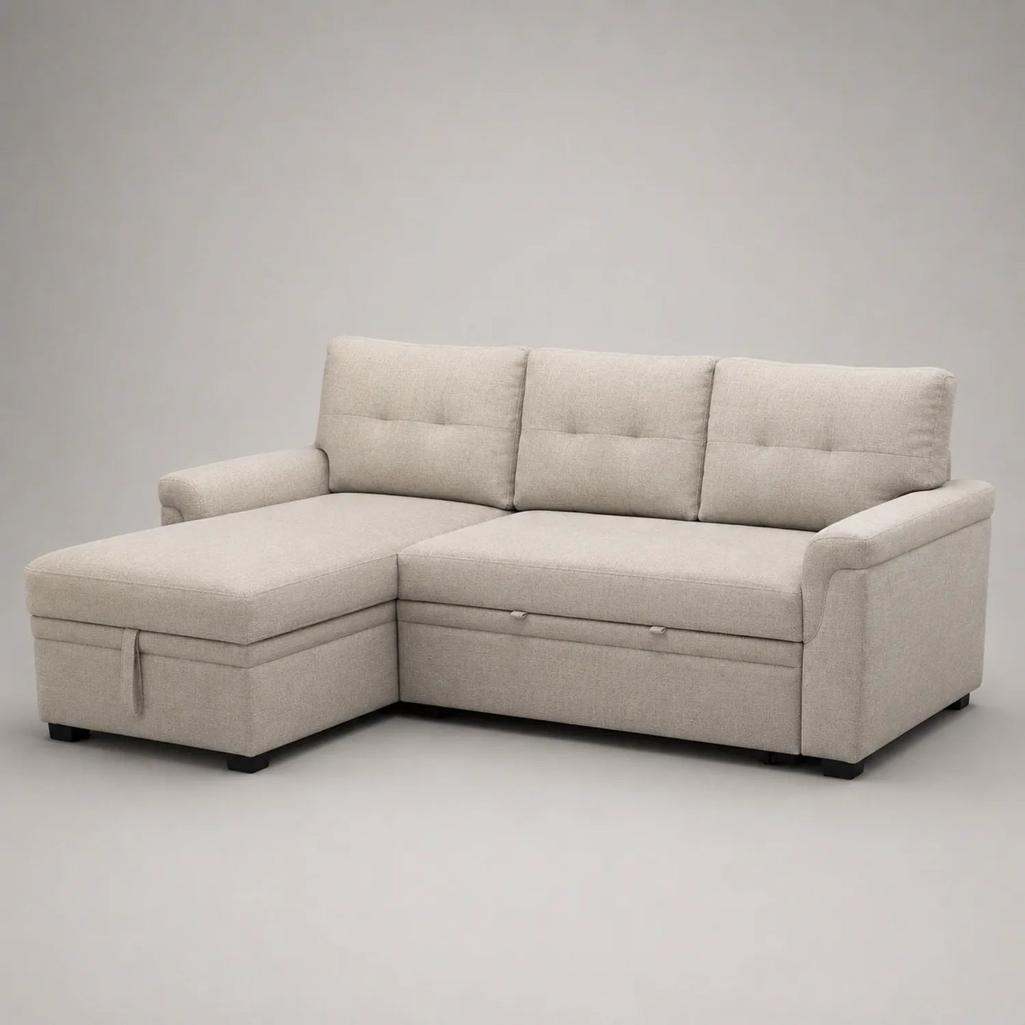 Ecksofa mit Bettfunktion aus Leinen Beige