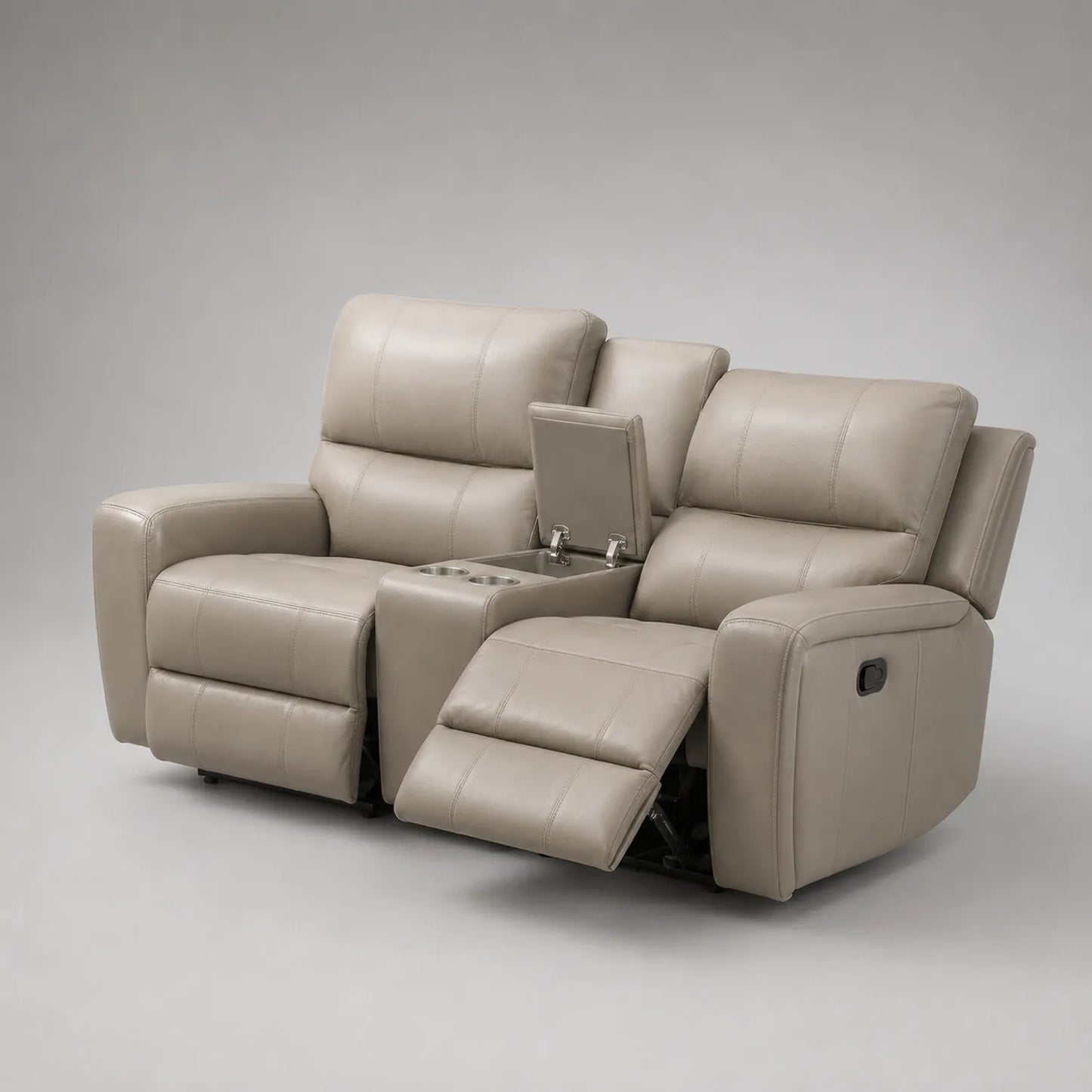 2-Sitzer Ledersofa Beige mit Verstellbarer Rückenlehne und Fußstütze