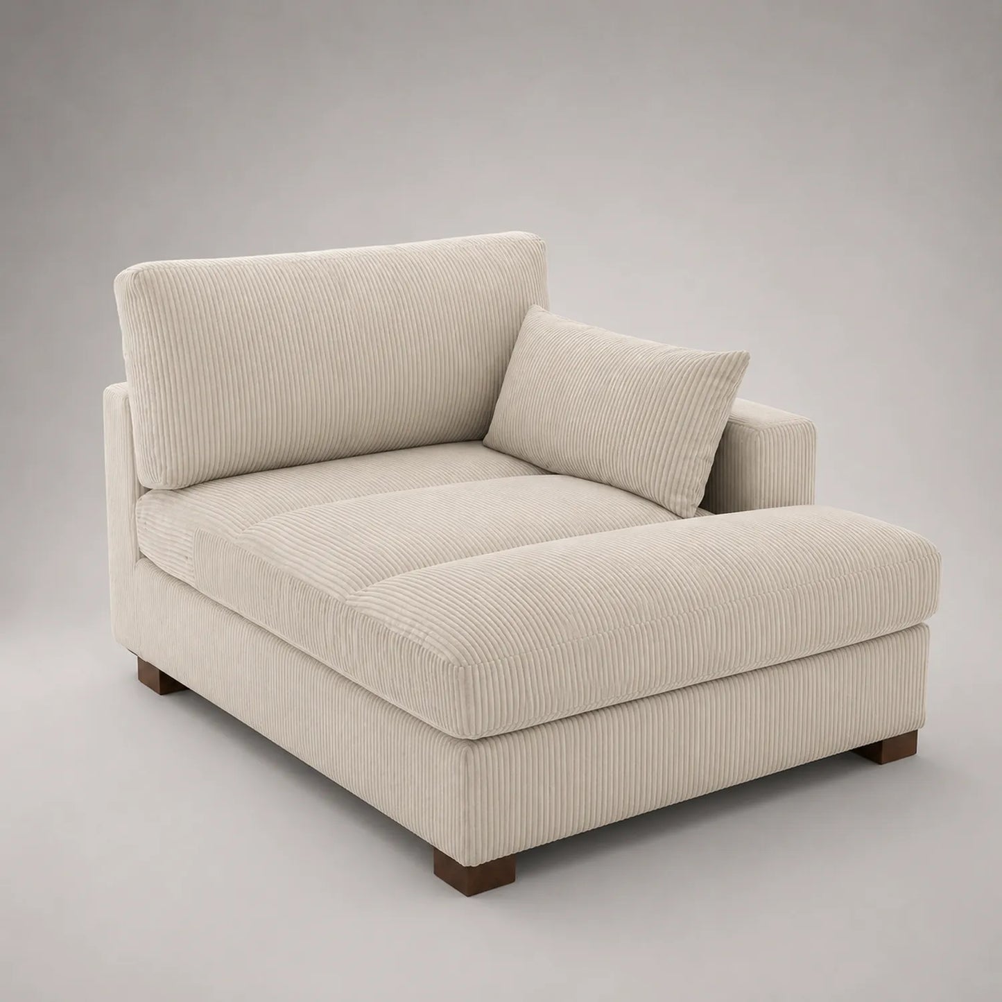 Cord Chaiselongue Beige mit Holzfüßen