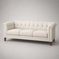 3-Sitzer Sofa Chesterfield Stil Leinen Massivholz Beige