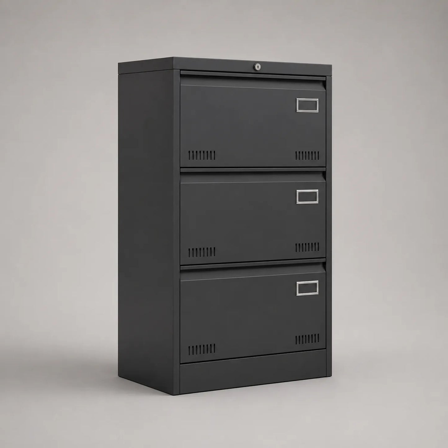 Schwarzer Stahl Aktenschrank mit 3 Schubladen