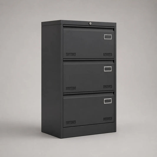 Schwarzer Stahl Aktenschrank mit 3 Schubladen