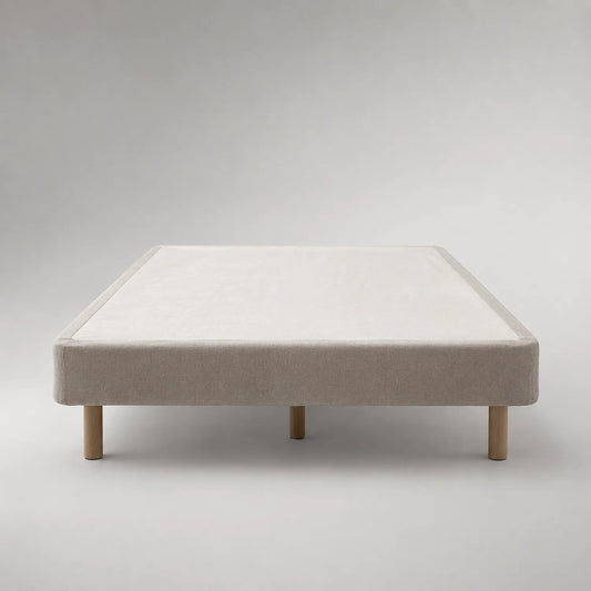 Stoffbettgestell Polyester Beige Holzfüße 200x140 cm