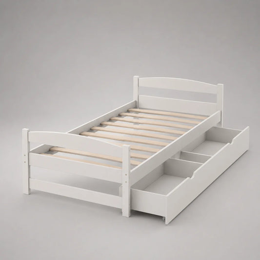 Einzelbett mit Schubladen Kiefernholz Weiß 200x90 cm