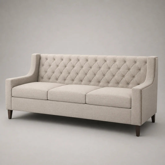 3-Sitzer Sofa Leinenmischung Holzbeine Beige