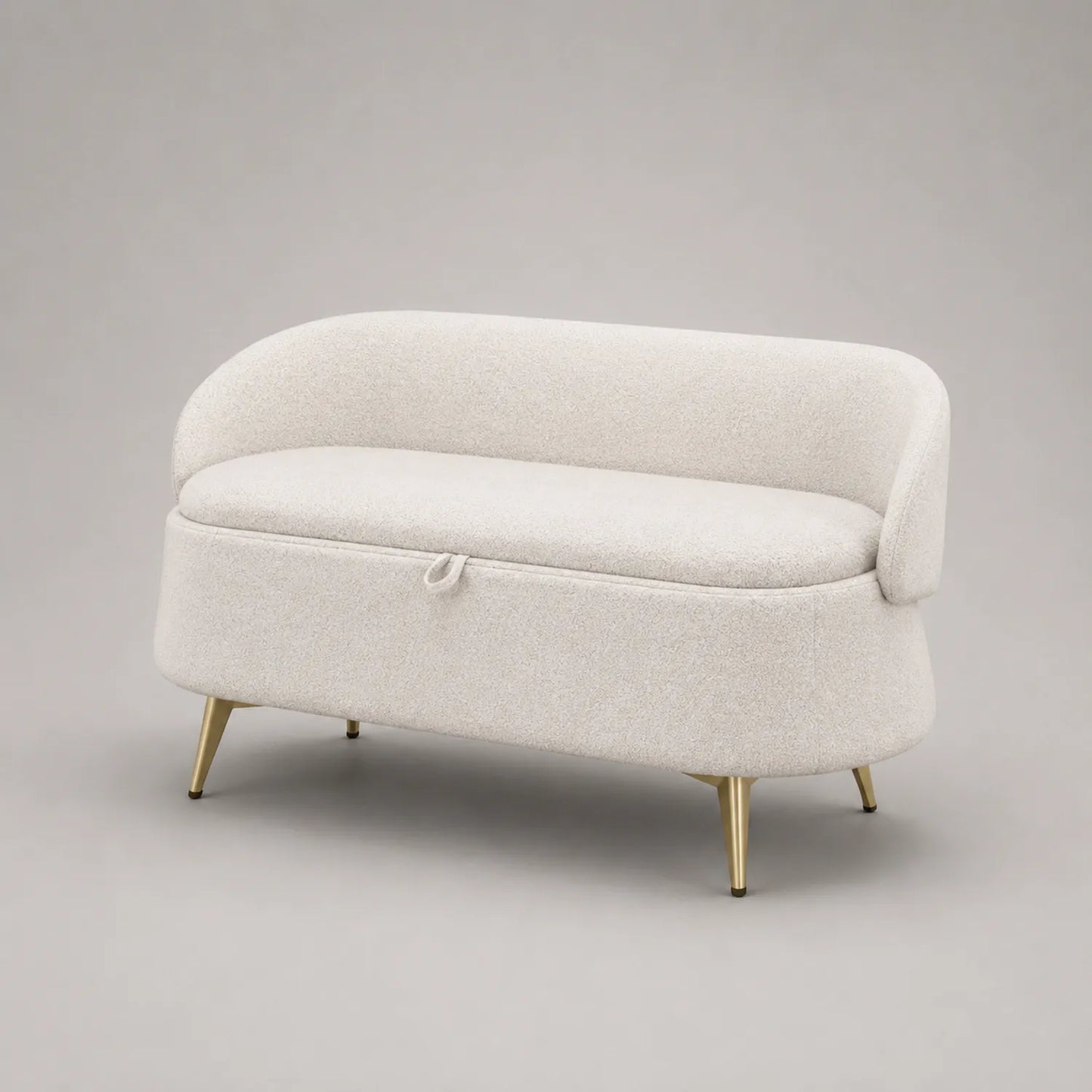Flurbank Sofabank Bouclé mit Stauraum Weiß Metallbeine 120 cm