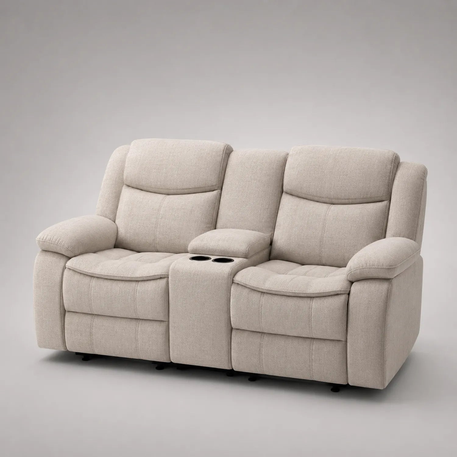 2-Sitzer Sofa mit Mittelkonsole und Getränkehalter, Beige, Stoff