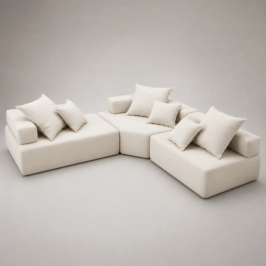 Modulares Sofa-Set aus Baumwollstoff Creme