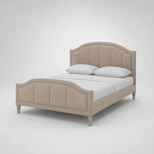 Leinenbezogenes Bett 160x200 cm Beige mit gebogenem Kopfteil