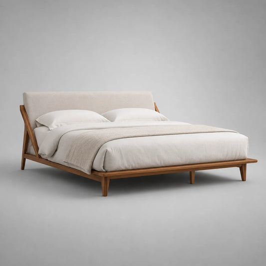 Doppelbett Massivholz mit Polyester-Textilkopfteil 200x180 cm