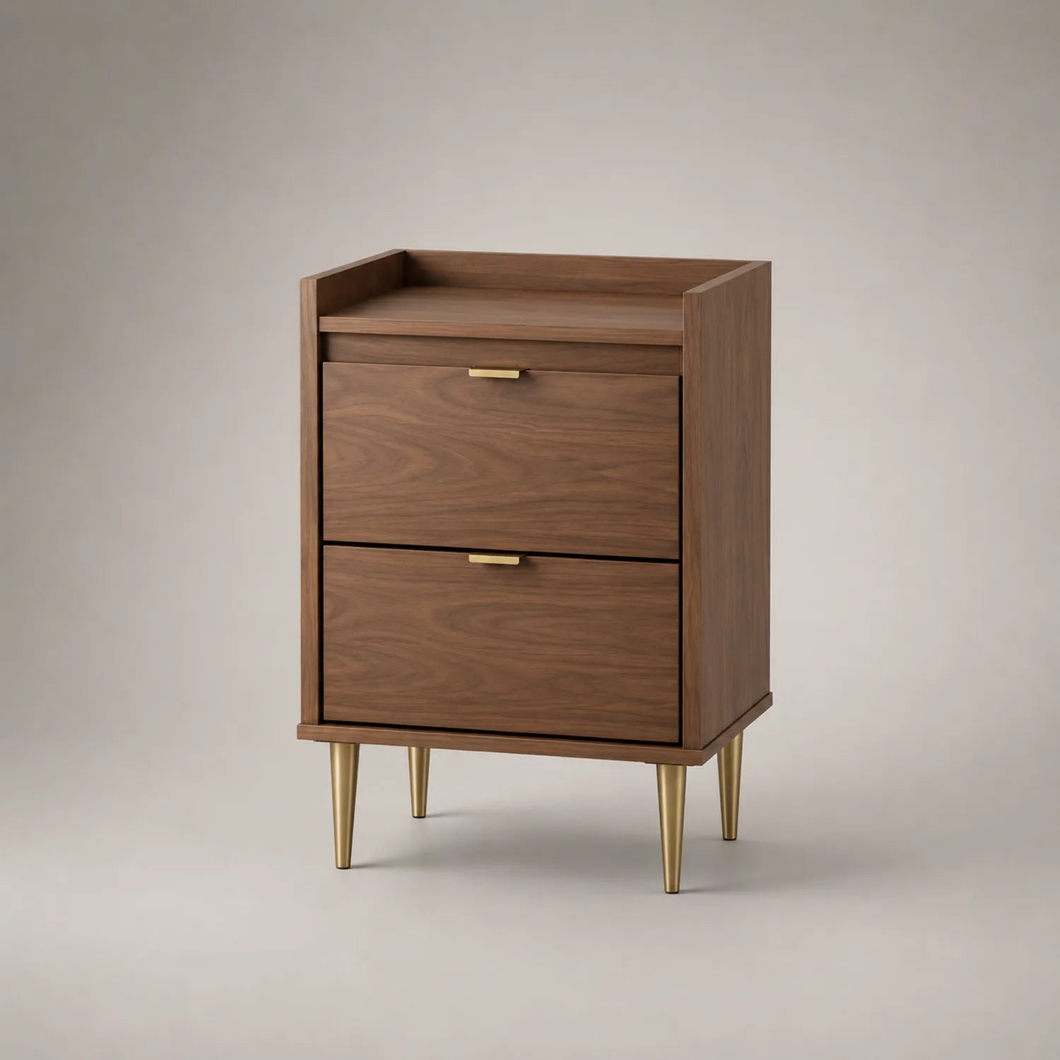 Nachttisch mit 2 Schubladen Walnussholz Braun Gold Metallbeine