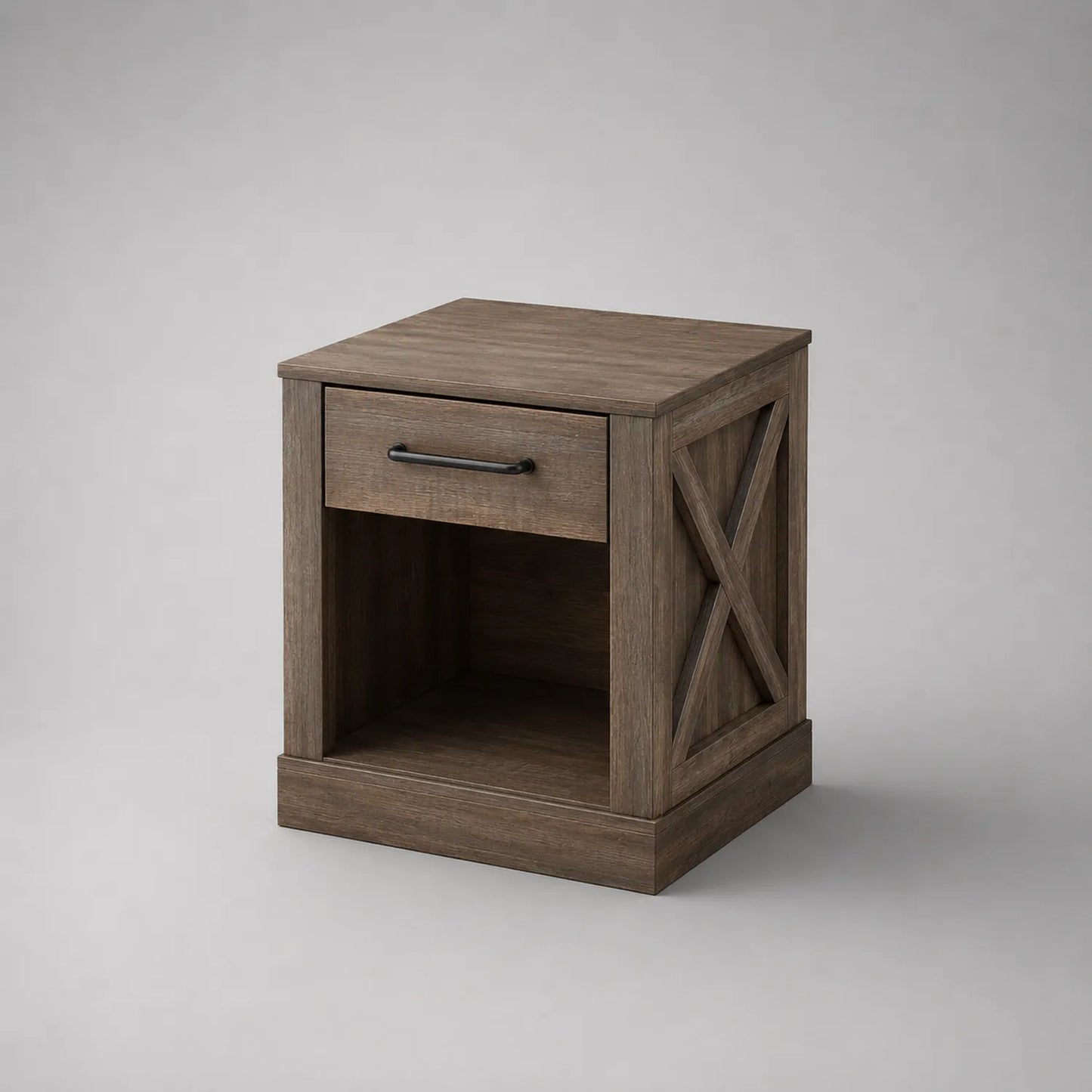 Nachttisch aus MDF und Eichefurnier mit Schublade Braun