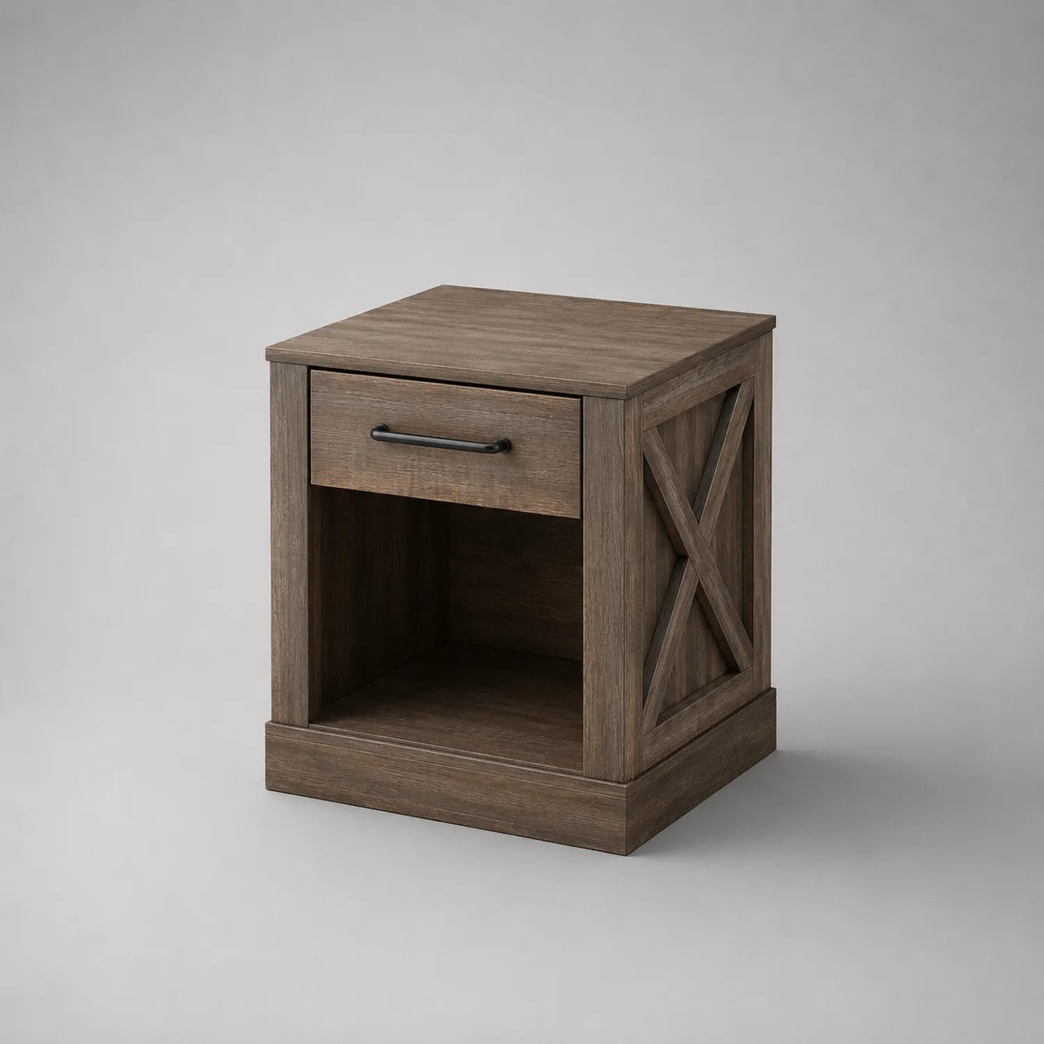 Nachttisch aus MDF und Eichefurnier mit Schublade Braun