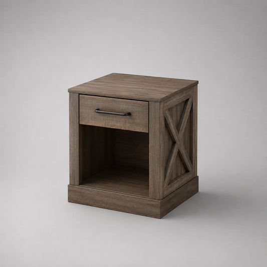 Nachttisch aus MDF und Eichefurnier mit Schublade Braun
