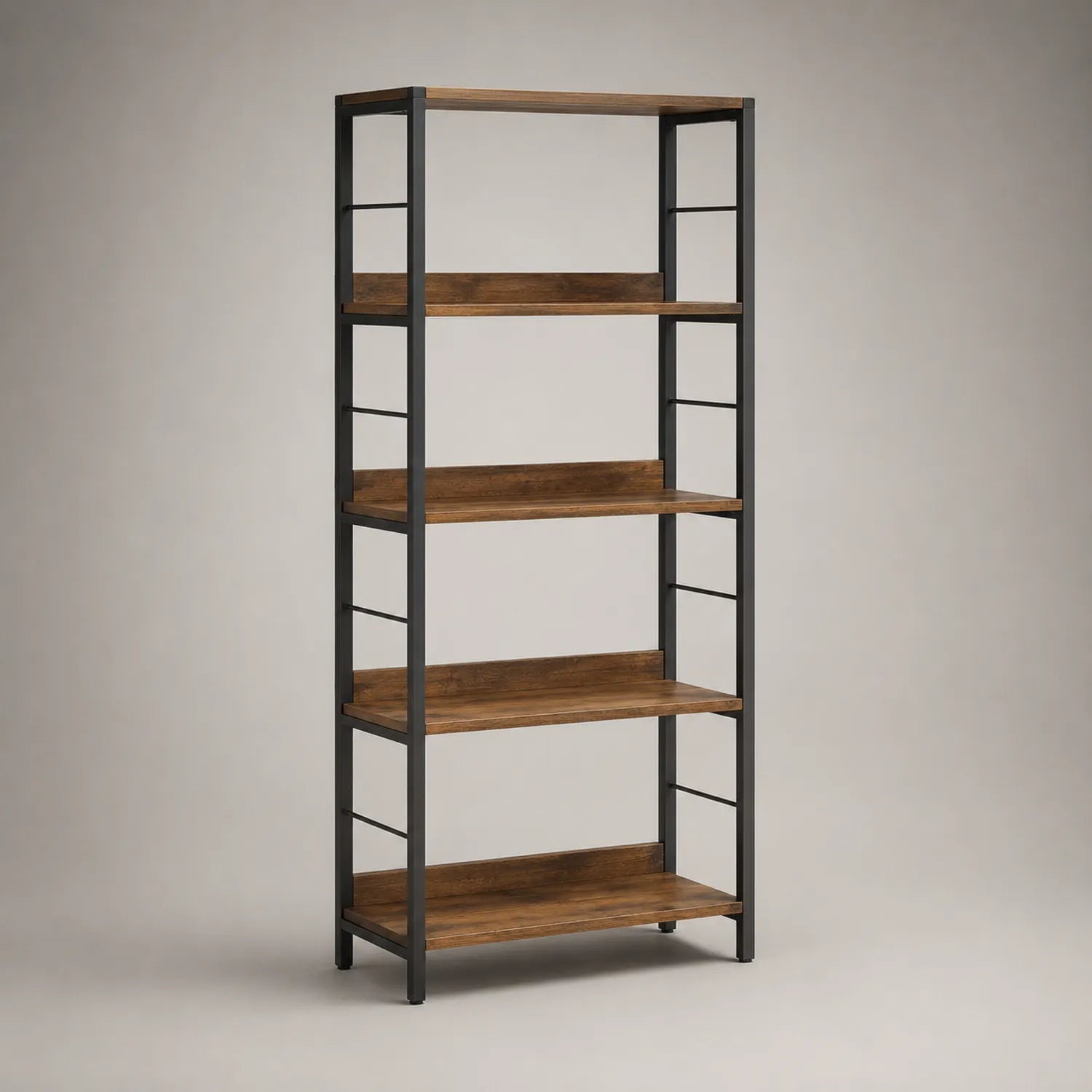 Regal mit 5 Ebenen aus Holz und Metall Schwarz-Braun