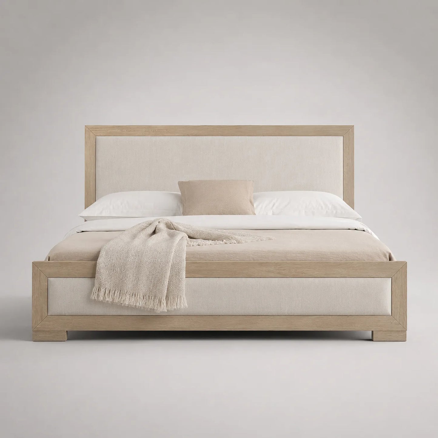 Polsterbett Doppelbett Eichenholzrahmen Leinen Beige 200x180 cm