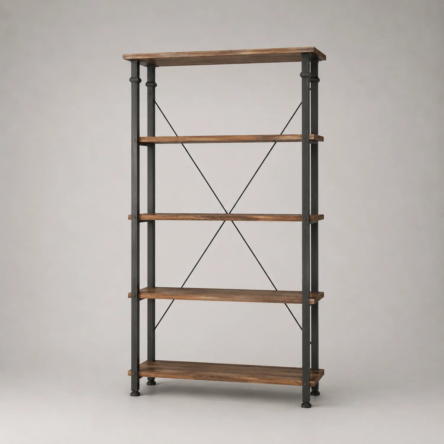 Regal aus Stahl und Akazienholz, 5 Böden, Braun/Schwarz, 180 cm Höhe