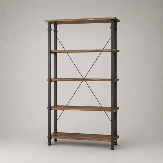 Regal aus Stahl und Akazienholz, 5 Böden, Braun/Schwarz, 180 cm Höhe