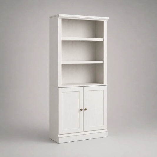 Weißes Holz Bücherregal mit Türen 180x80x30cm