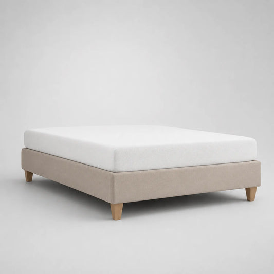 Stoffbett 160x200 cm Baumwolle Beige Massivholzbeine