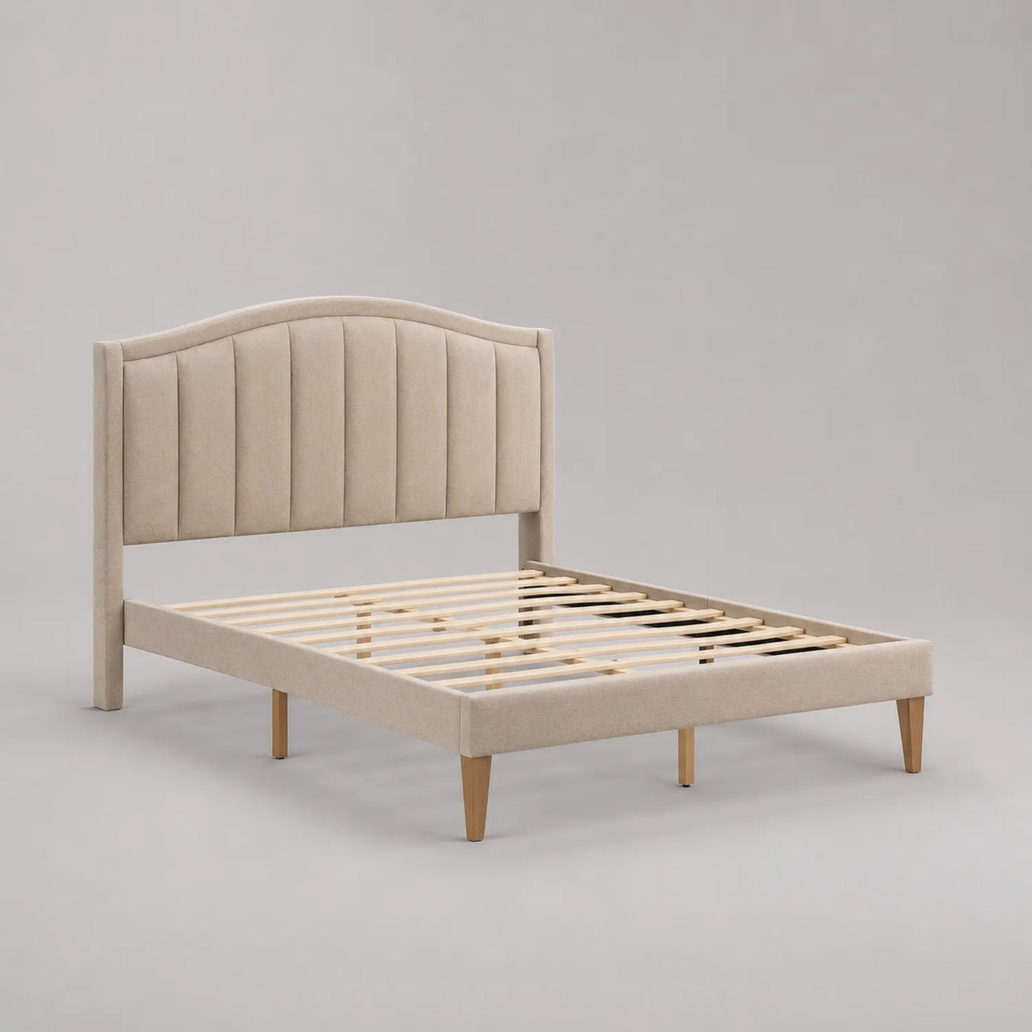 Polsterbett 200cm x 150cm Beige mit Eichenholzbeinen und Samtbezug