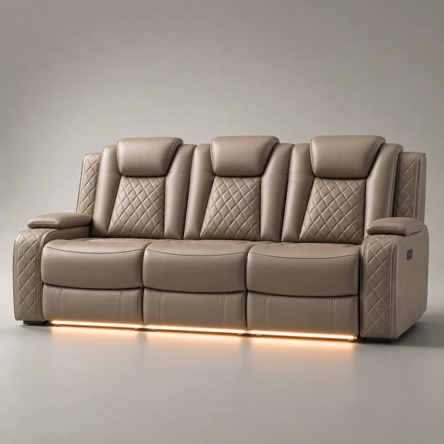 3-Sitzer Sofa aus Polyurethan-Leder mit Beleuchtung Beige 220cm