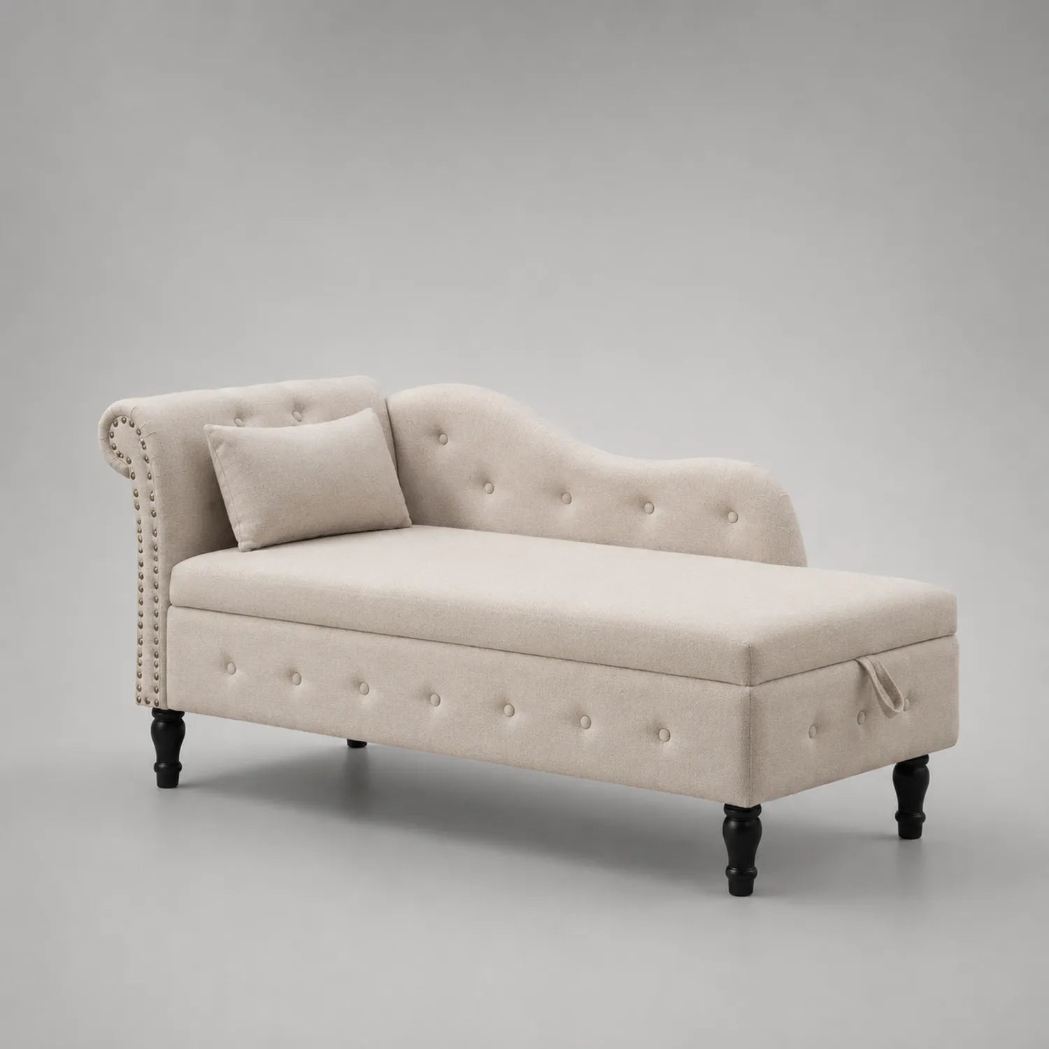 Chaiselongue aus Holz mit Kissen in Beige 160x70x75cm