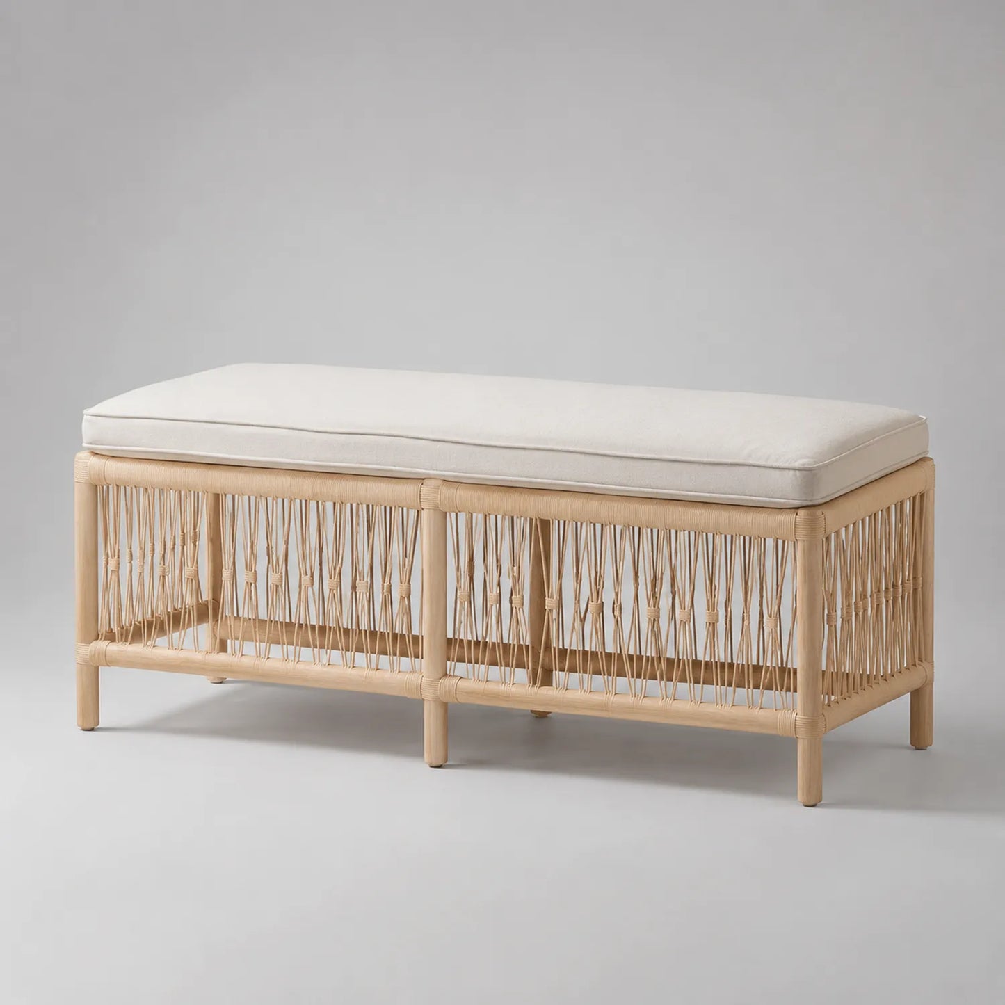 Bank aus Holz und Rattan mit abnehmbarem Polster 120 cm
