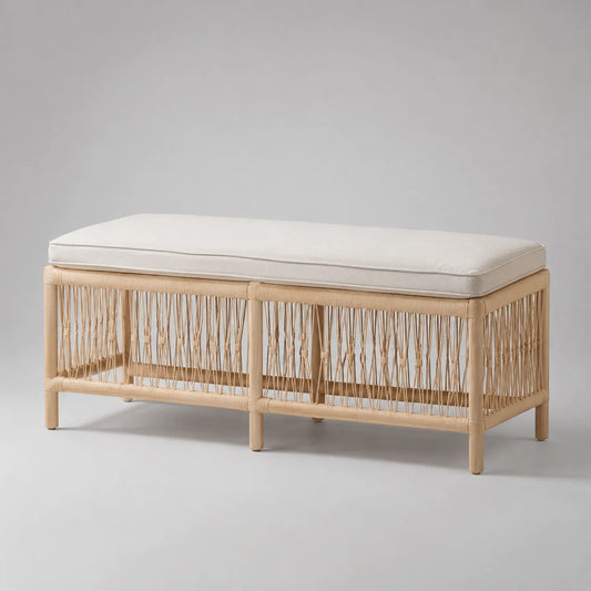 Bank aus Holz und Rattan mit abnehmbarem Polster 120 cm
