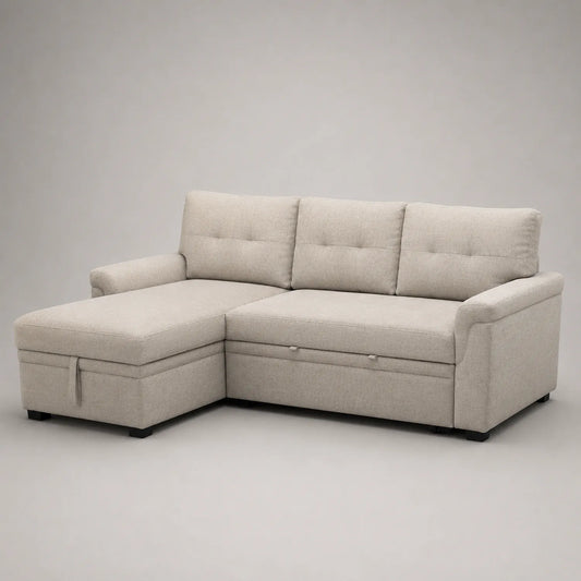 Ecksofa mit Bettfunktion aus Leinen Beige