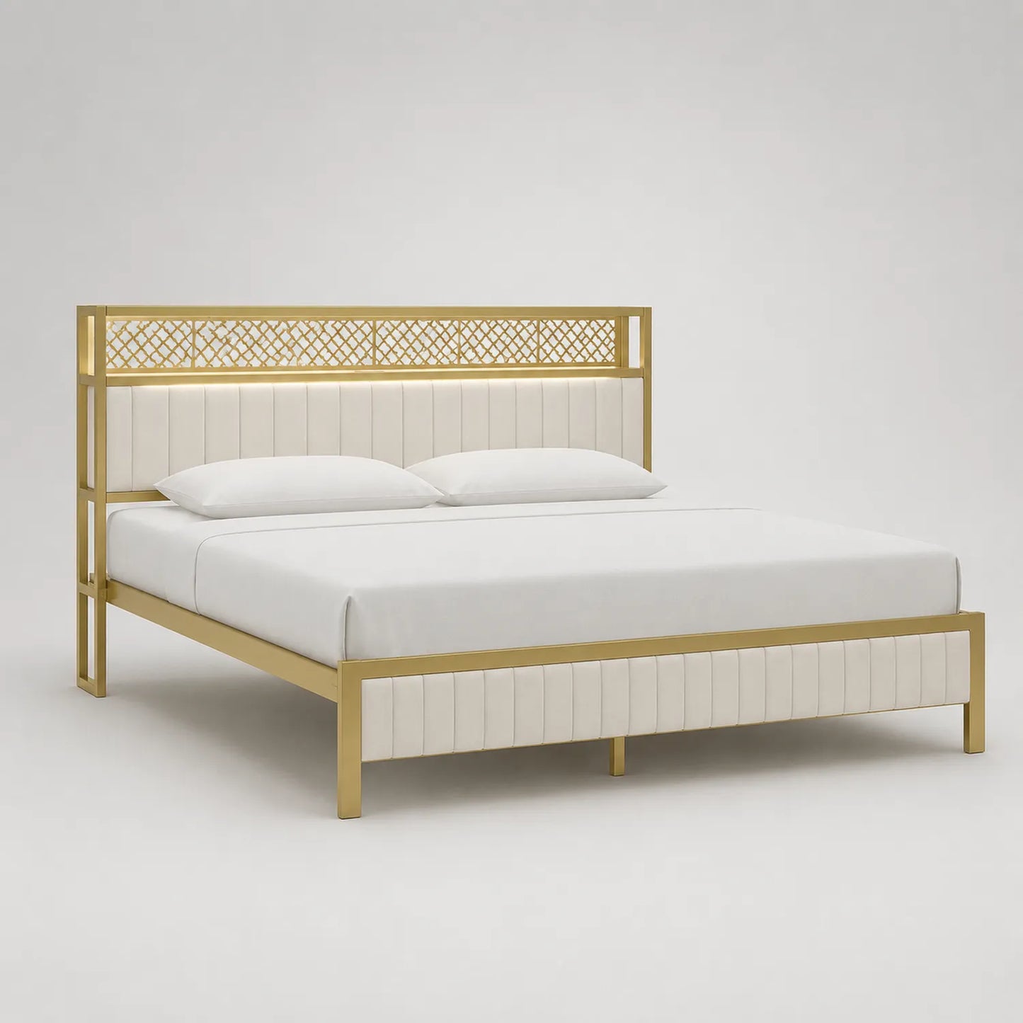 Metallbett mit Kunstleder-Kopfteil Gold 200x180 cm