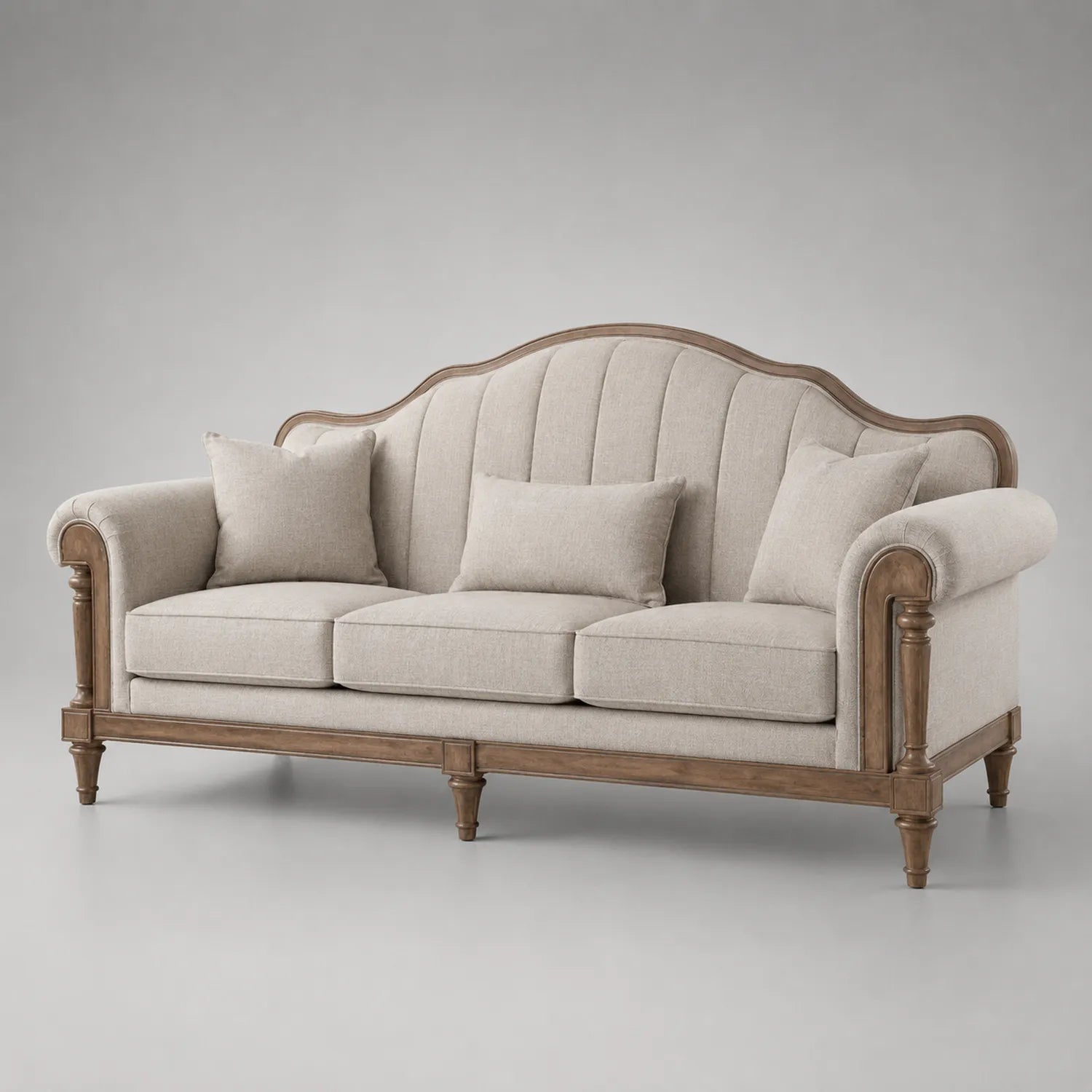 3-Sitzer Sofa Stoff Holzrahmen Beige