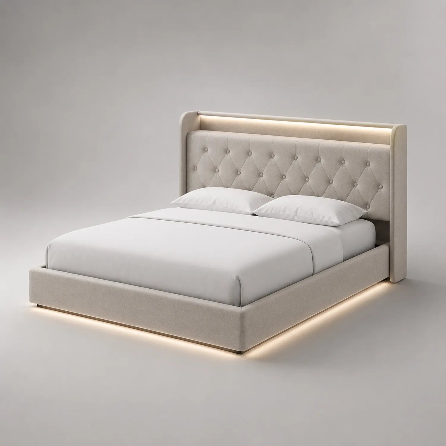 Beiges Polsterbett mit LED-Licht 200x220 cm
