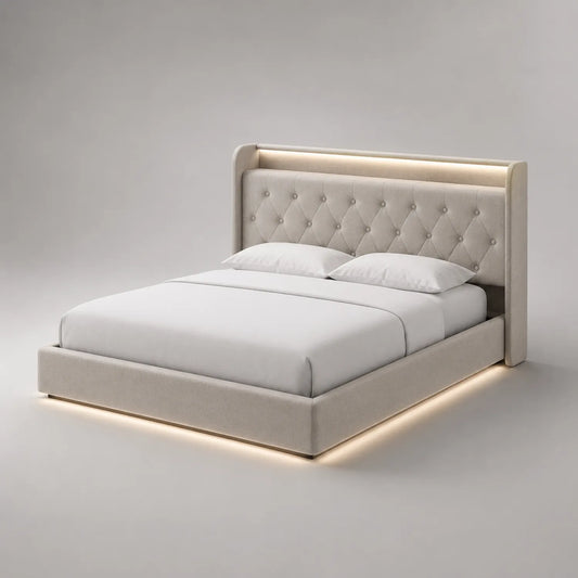 Beiges Polsterbett mit LED-Licht 200x220 cm