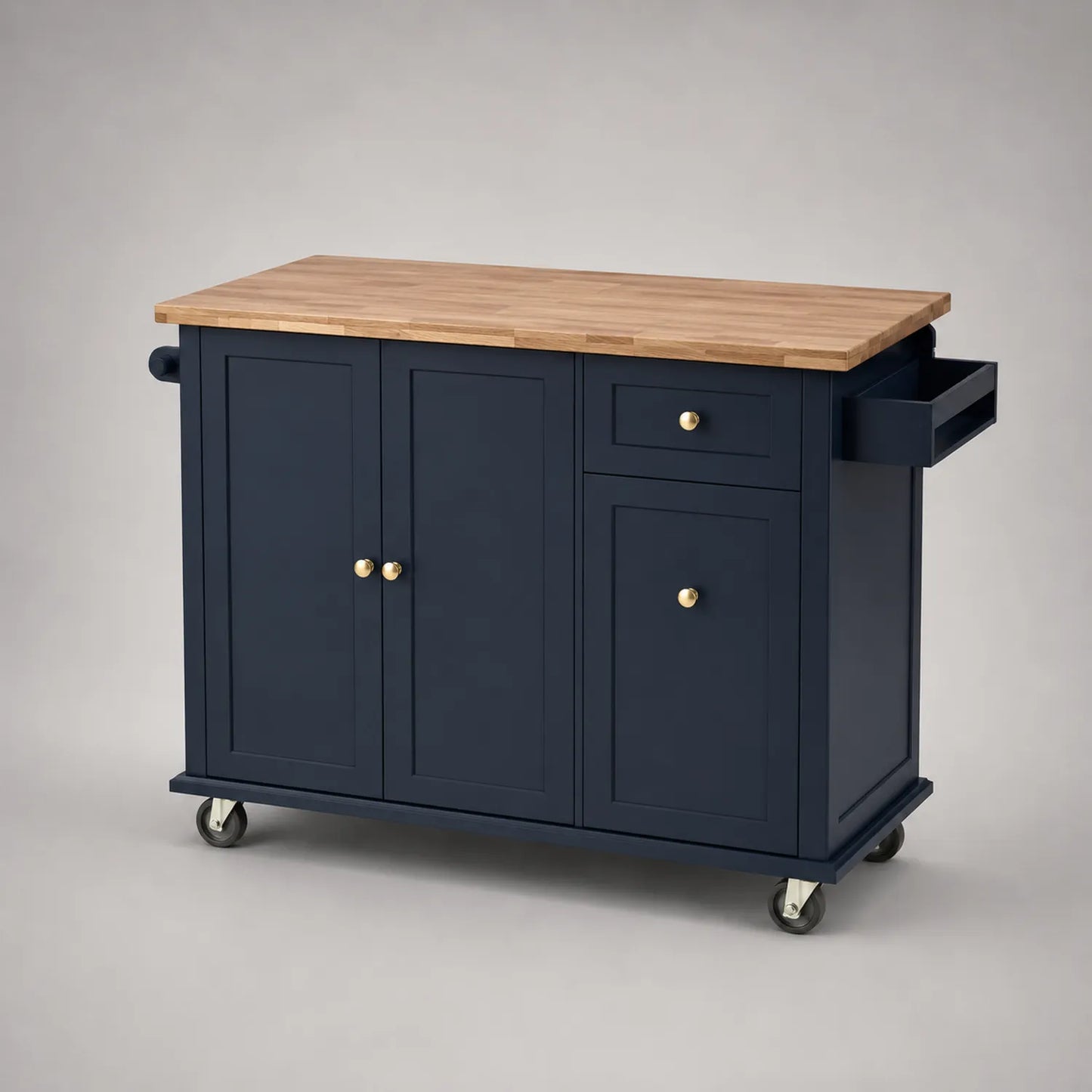Küchenwagen mit MDF-Blau und Massivholzplatte
