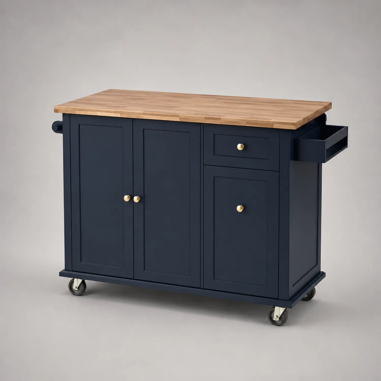 Küchenwagen mit MDF-Blau und Massivholzplatte