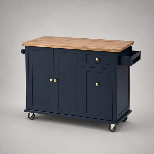 Küchenwagen mit MDF-Blau und Massivholzplatte