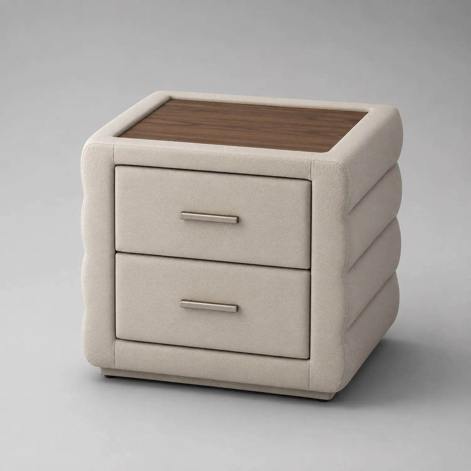 Schubladentisch mit Holz- und Kunstlederbezug Beige