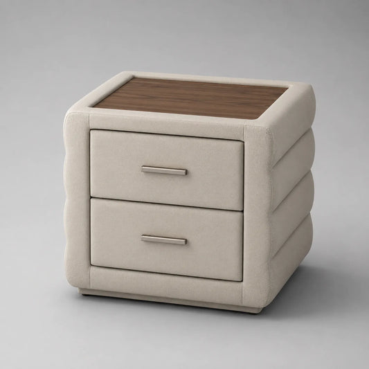 Schubladentisch mit Holz- und Kunstlederbezug Beige