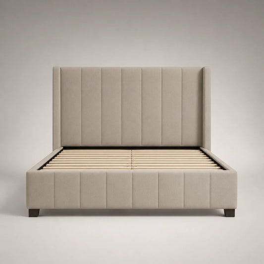 Polsterbett 160x200 cm Beige Mikrofaser Massivholzrahmen