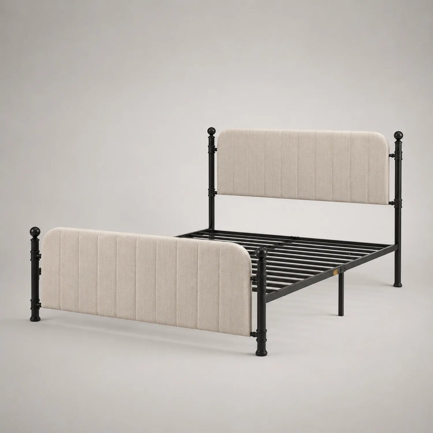Metallbett mit Polyesterpolsterung 200x160 cm Schwarz/Beige