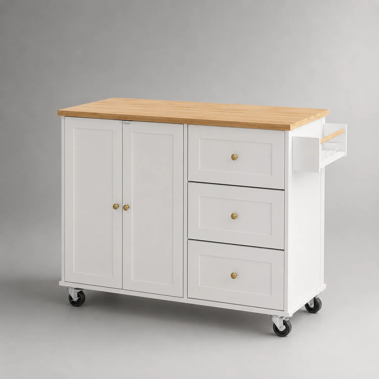 Küchenwagen mit Schubladen und Schrank Weiß MDF Holzoberfläche 120x60x90 cm