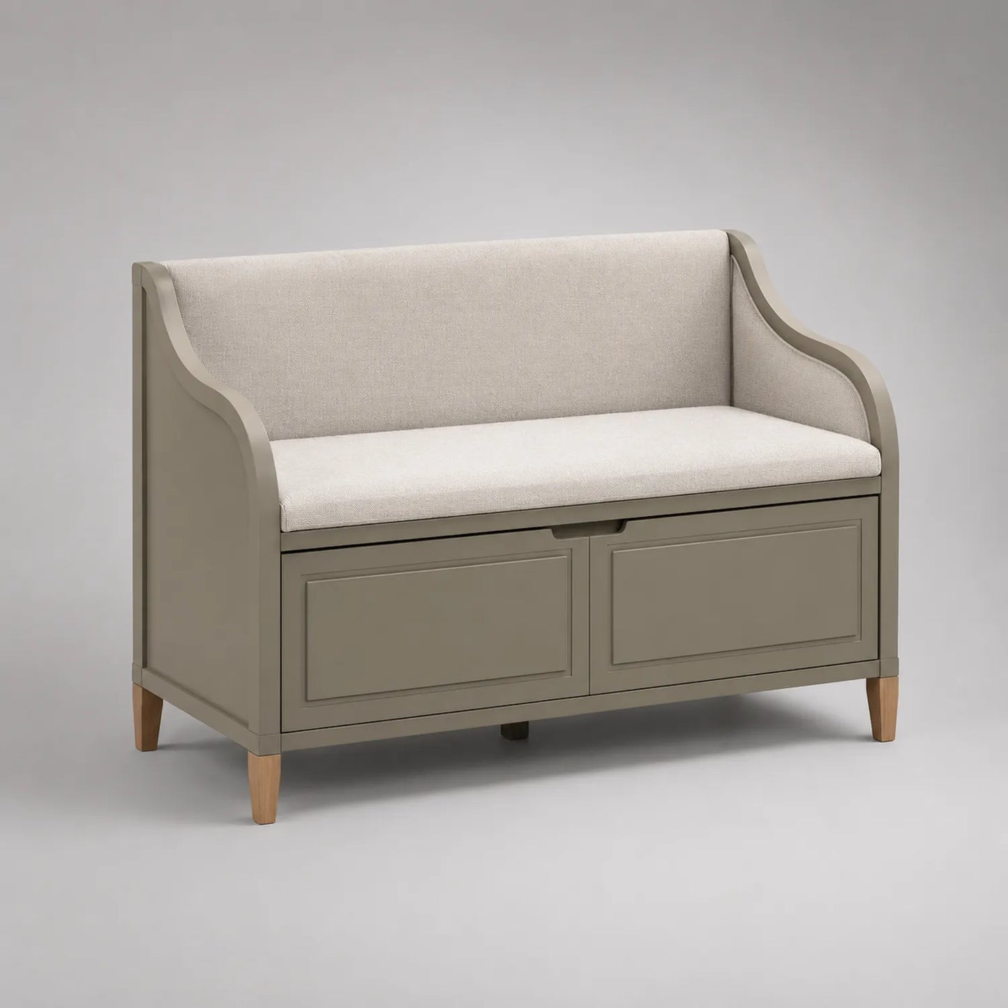 Holz Sitzbank mit Stauraum und Textilbezug Beige 120cm