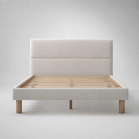 Holzbett mit gepolstertem Kopfteil 200x160 cm Beige