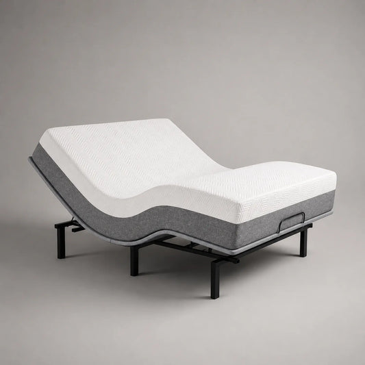 Verstellbares Bett mit Memory-Schaum Matratze 200x160 cm Weiß/Grau Stahlrahmen